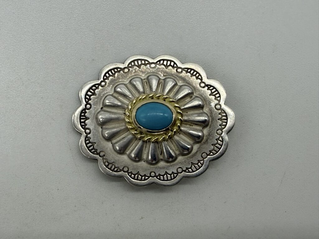 【美品】楕円形金縄ターコイズフラワーコンチョ【OLD10.26g】