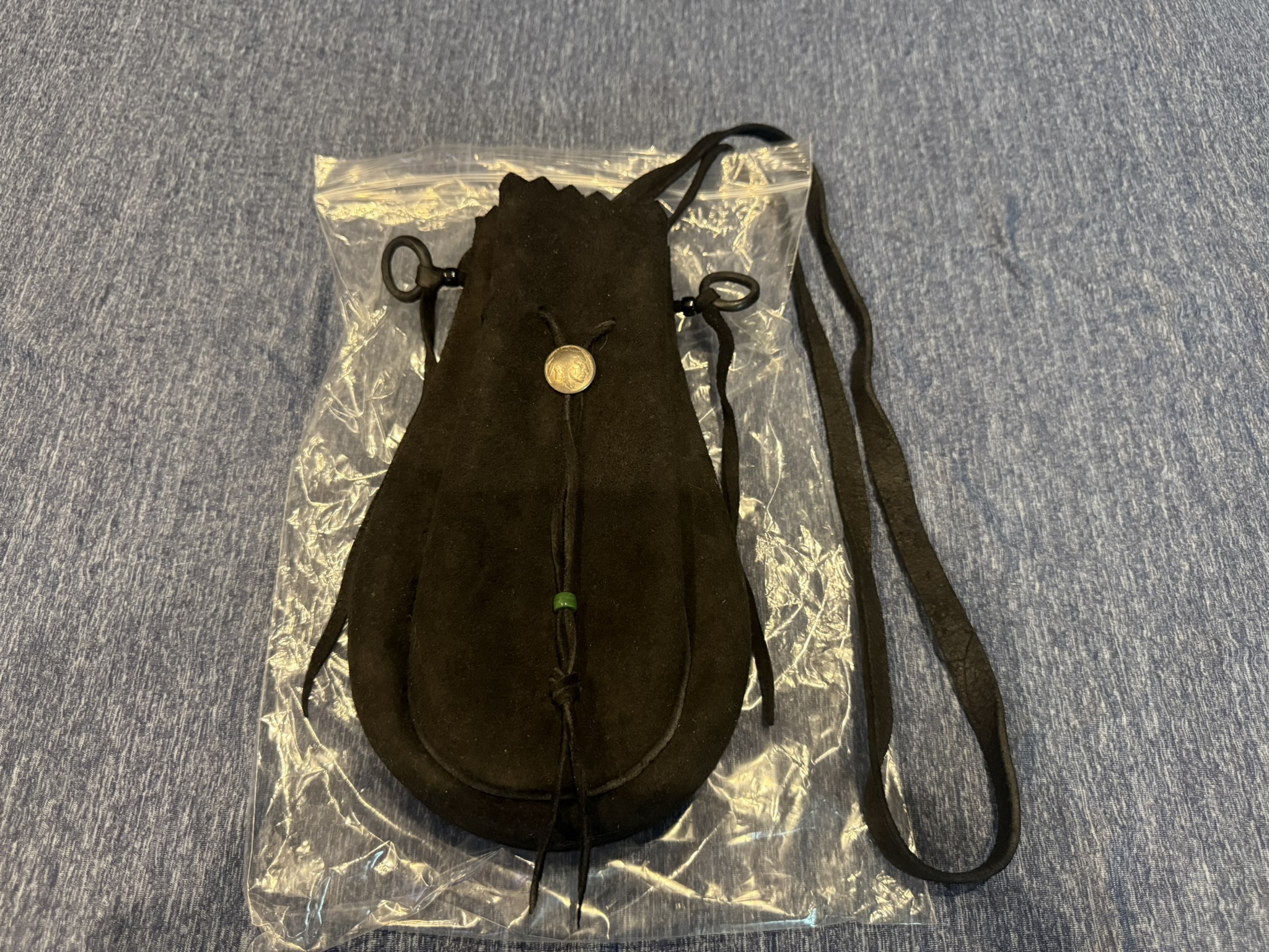 【新品】ディアスキン巾着ポーチバッグL【黒】