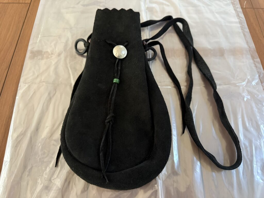 【新品】ディアスキン巾着ポーチバッグL【黒】